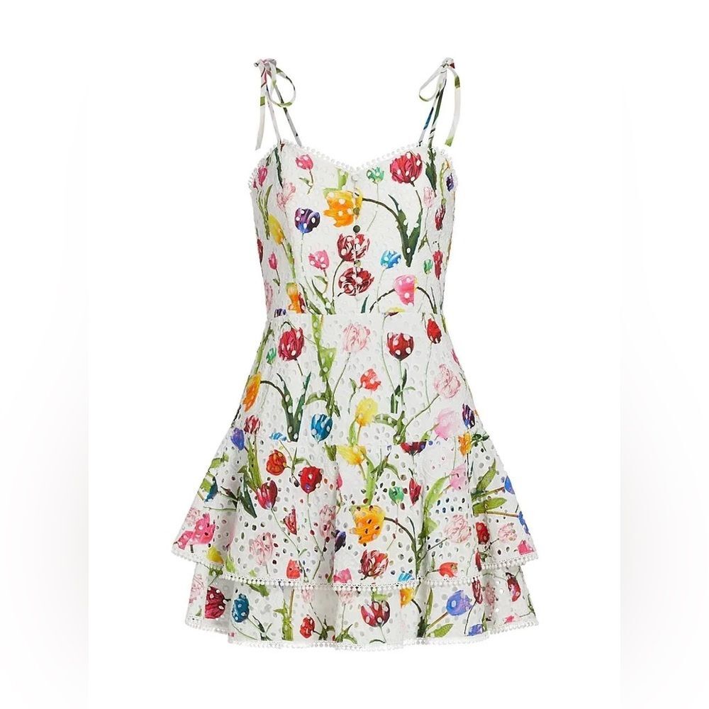 Alice + Olivia Rosette Floral Print Cotton Mini Dress, NWT, Size XS - Picture 2 of 16